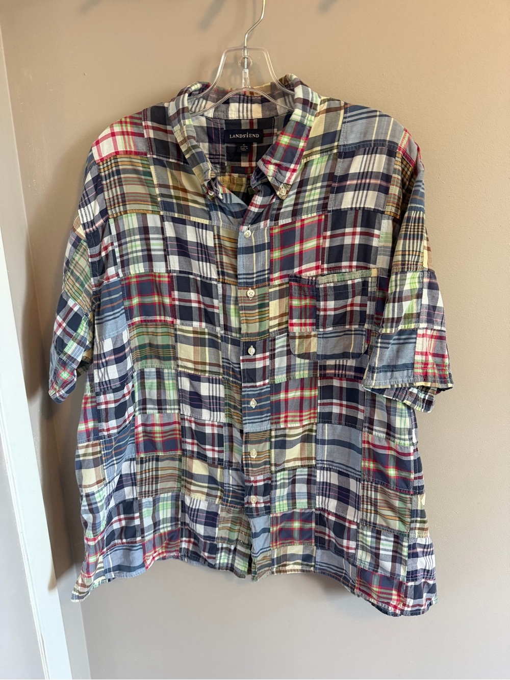 Vintage Lands' End Patchwork Camp Shirt XL